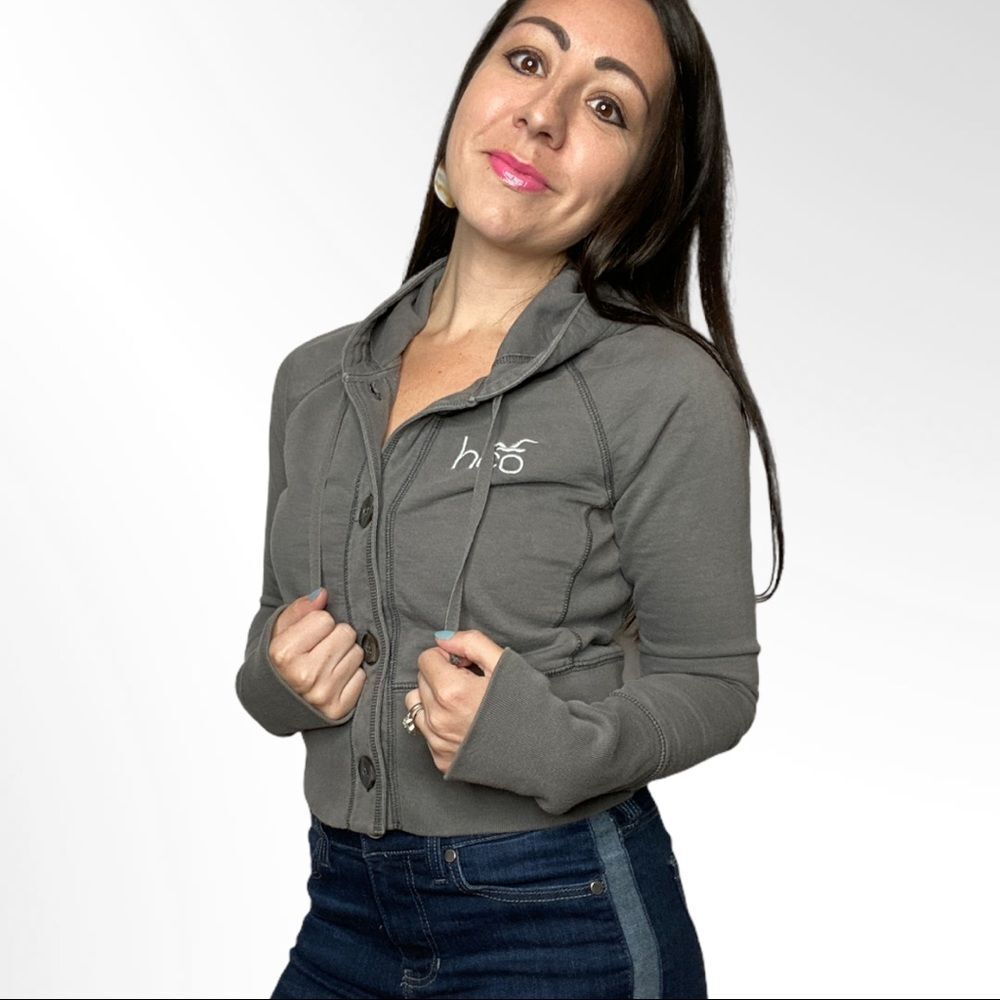 Hollister Y2K Gray Crop Hoodie sweatshirt Jacket women's size Small